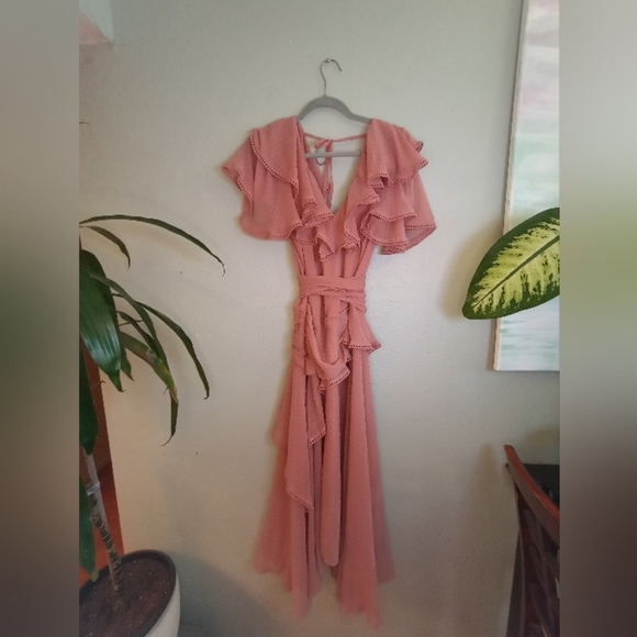 Asos Ruffled Asymetric Swiss Dot Sheer Layered Tiered Feminine High Low Maxi - Picture 5 of 14